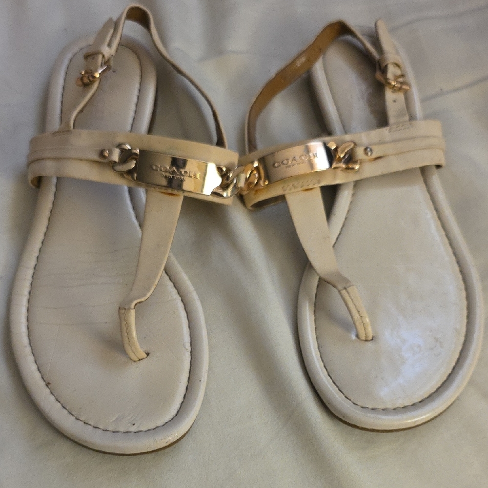 Coach Cream Sandals with Leather Upper and Slip-On Design
